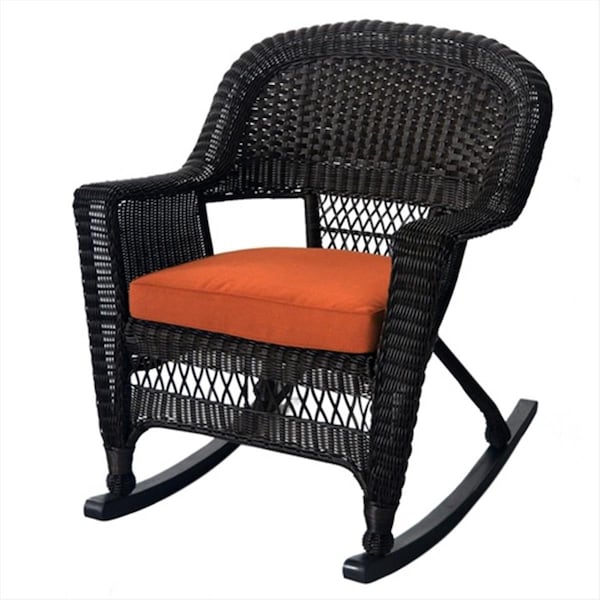 Jeco W00201R-A-2-FS016 Espresso Rocker Wicker Chair With Orange Cushion - Set 2 W00201R-A_2-FS016 - main